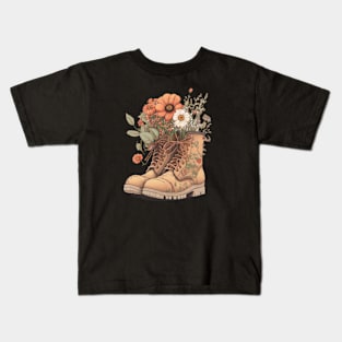 Flowers Growing From Combat Boots V2 Kids T-Shirt